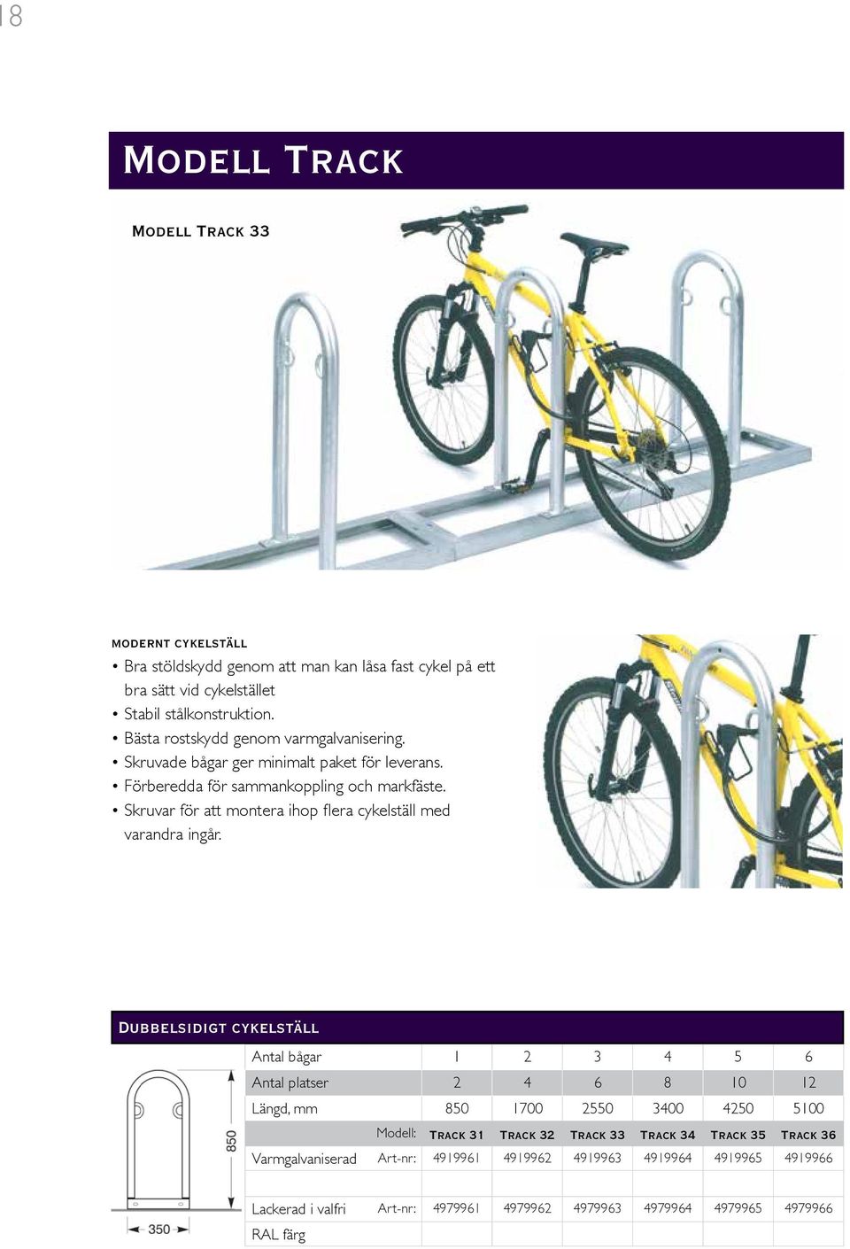 Skruvar för att montera ihop flera cykelställ med varandra ingår.