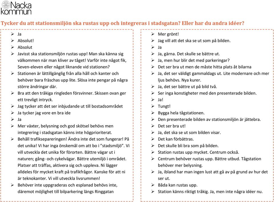 Stationen är lättillgänglig från alla håll och kanter och behöver bara fräschas upp lite. Slösa inte pengar på några större ändringar där. Bra att den tråkiga ringleden försvinner.