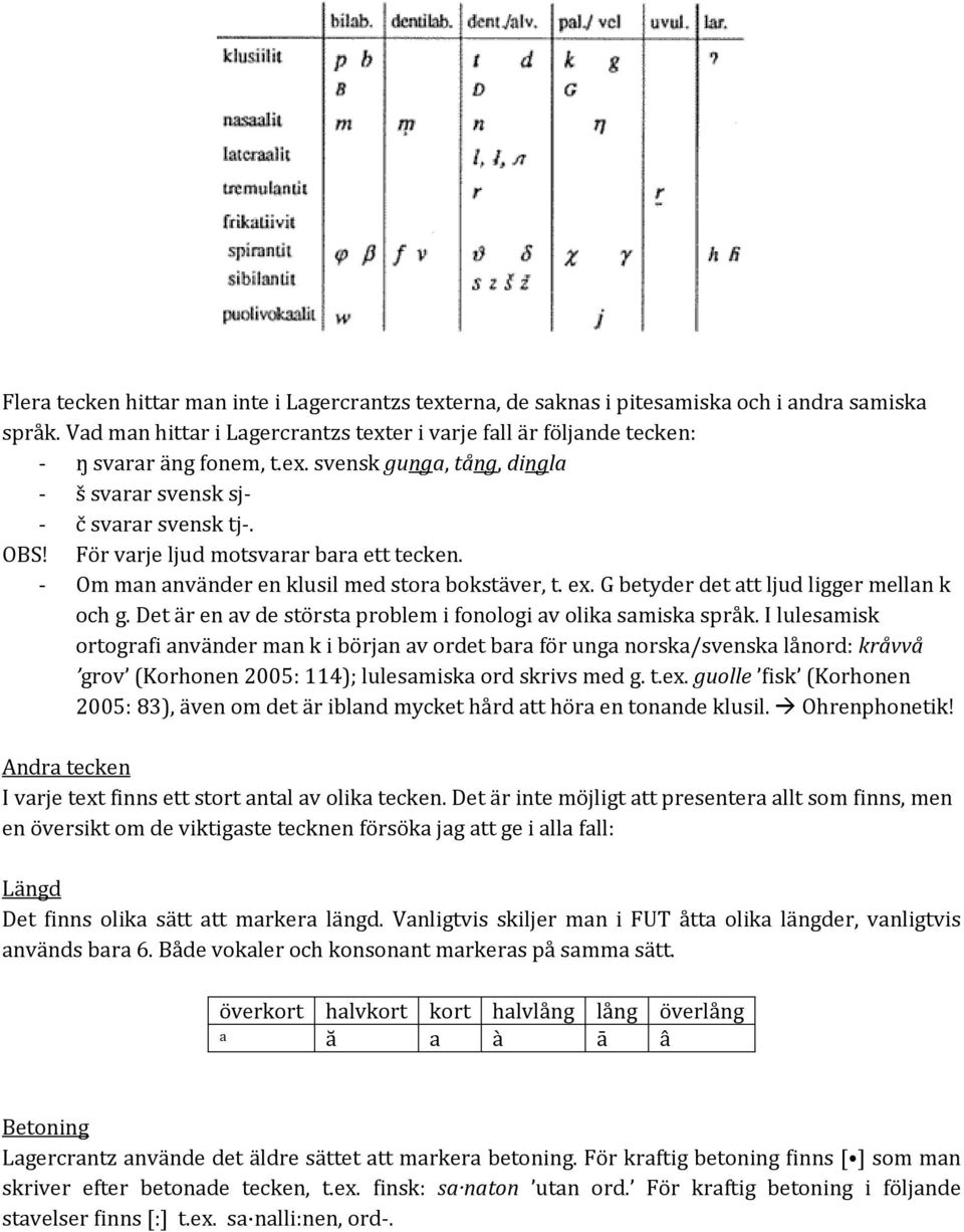 G betyder det att ljud ligger mellan k och g. Det är en av de största problem i fonologi av olika samiska språk.