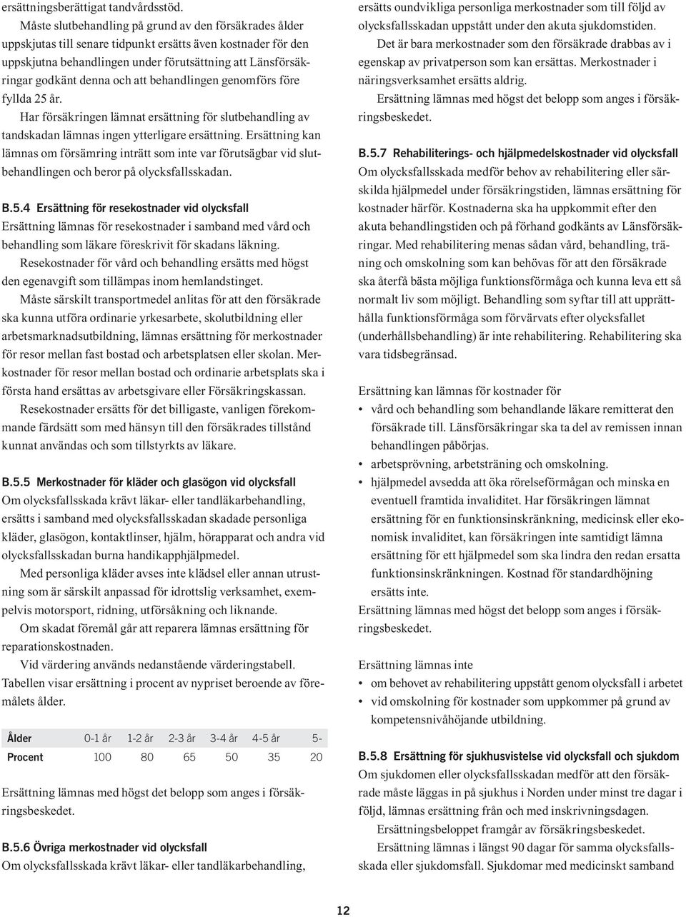 och att behandlingen genomförs före fyllda 25 år. Har försäkringen lämnat ersättning för slutbehandling av tandskadan lämnas ingen ytterligare ersättning.