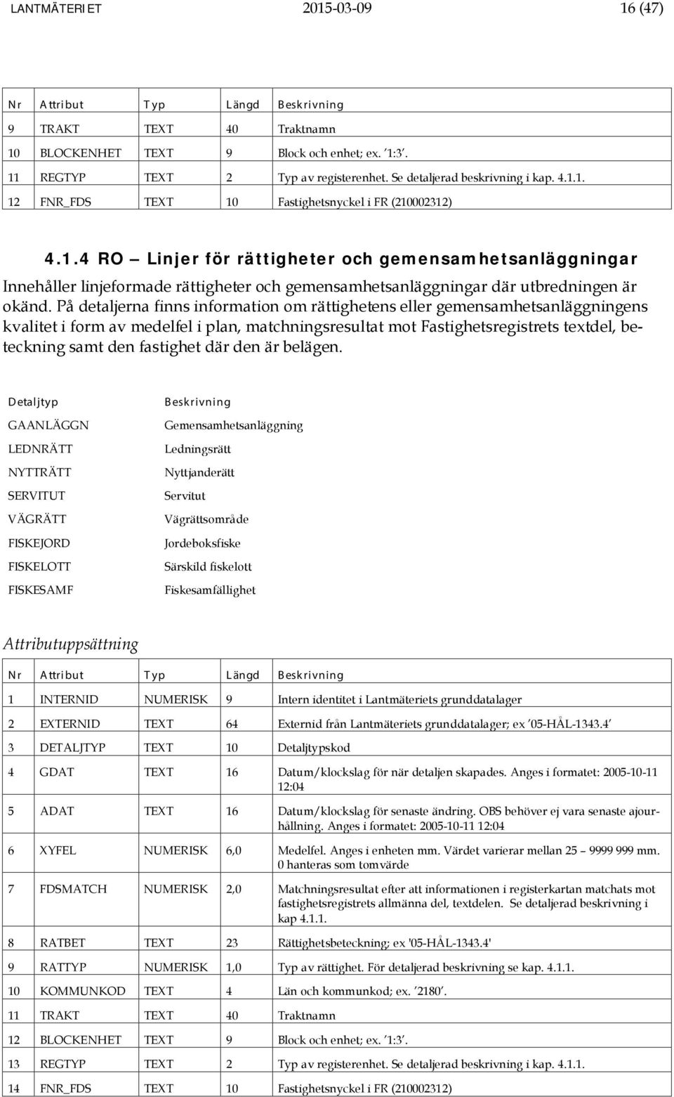 På detaljerna finns information om rättighetens eller gemensamhetsanläggningens kvalitet i form av medelfel i plan, matchningsresultat mot Fastighetsregistrets textdel, beteckning samt den fastighet