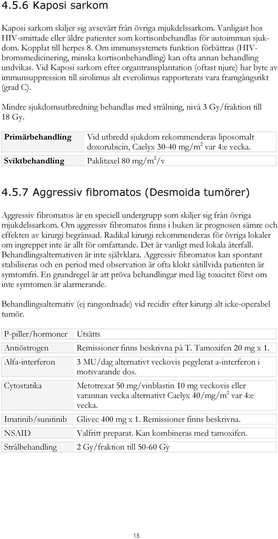 Vid Kaposi sarkom efter organtransplantation (oftast njure) har byte av immunsuppression till sirolimus alt everolimus rapporterats vara framgångsrikt (grad C).