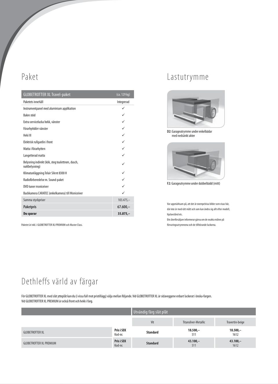 Sound-paket DVD tuner moniceiver Backkamera CARATEC (enkelkamera) till Moniceiver Paketet är GLOBETROTTER XLI PREMIUM och Master Class. (ca. 129 kg) Integrerad Summa styckpriser 103.475, Paketpris 67.