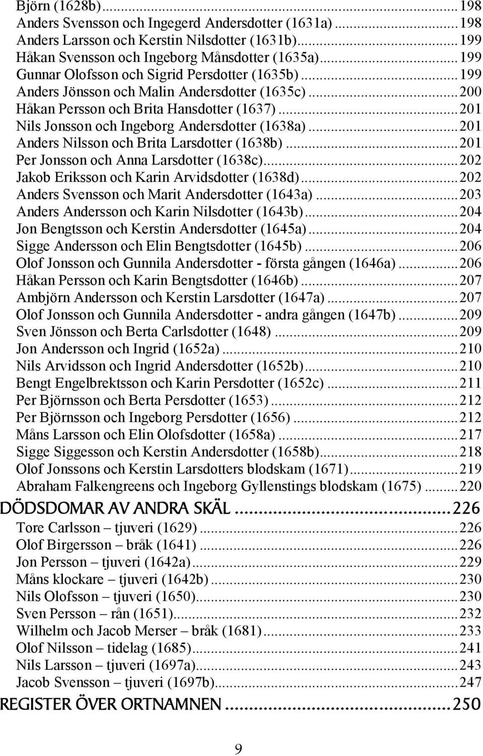 ..201 Nils Jonsson och Ingeborg Andersdotter (1638a)...201 Anders Nilsson och Brita Larsdotter (1638b)...201 Per Jonsson och Anna Larsdotter (1638c)...202 Jakob Eriksson och Karin Arvidsdotter (1638d).