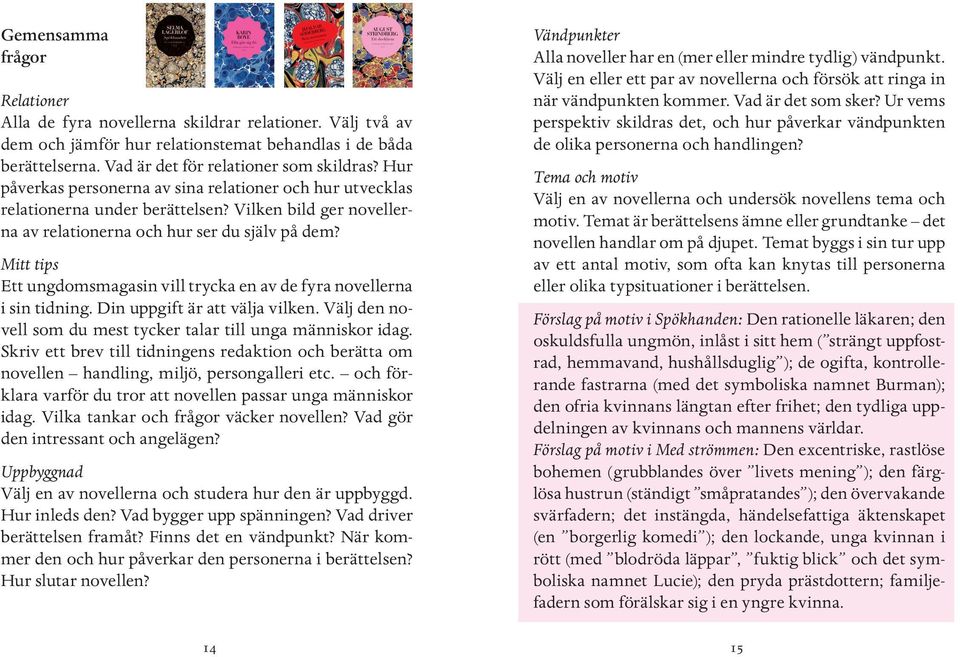 Mitt tips Ett ungdomsmagasin vill trycka en av de fyra novellerna i sin tidning. Din uppgift är att välja vilken. Välj den novell som du mest tycker talar till unga människor idag.