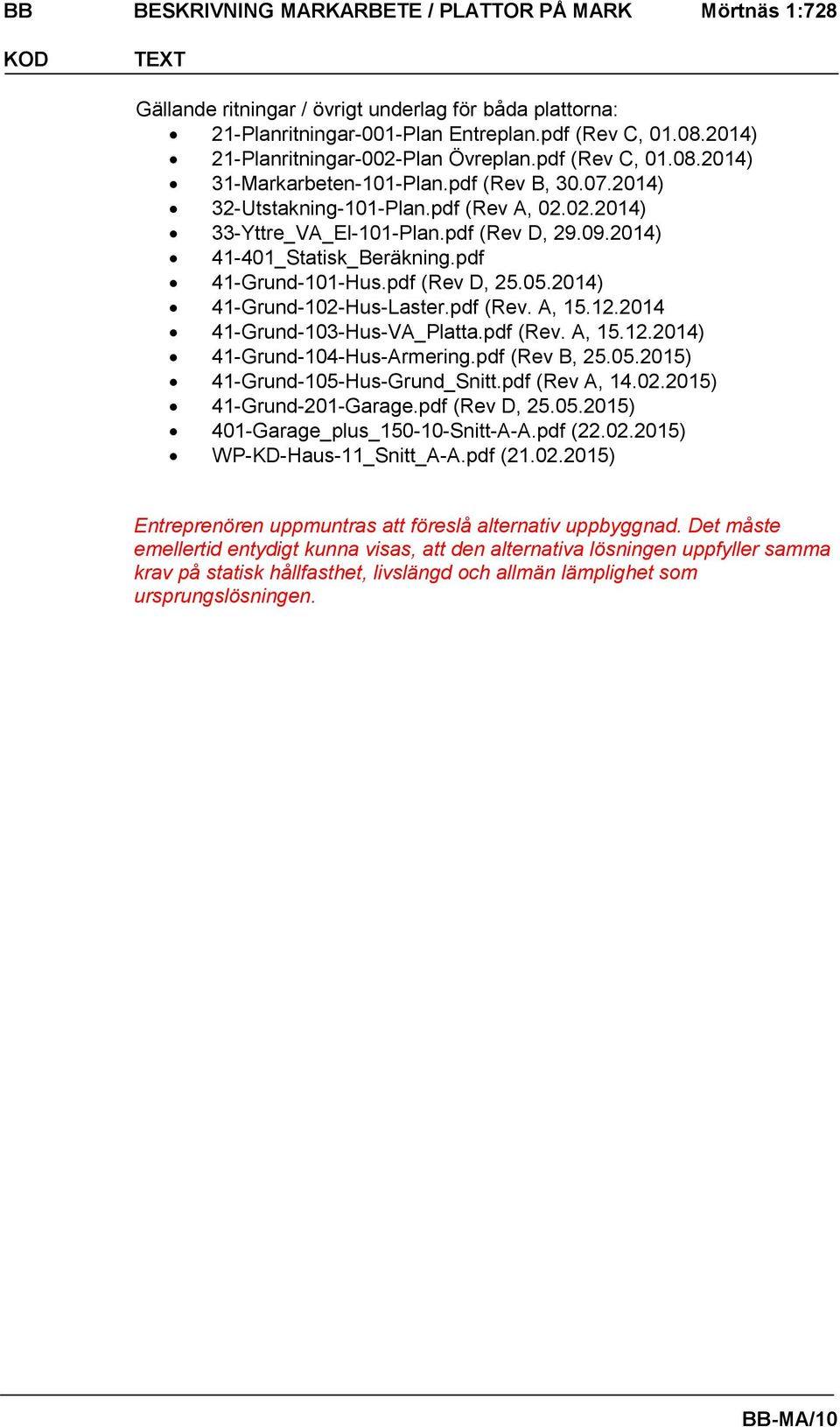 2014) 41-Grund-102-Hus-Laster.pdf (Rev. A, 15.12.2014 41-Grund-103-Hus-VA_Platta.pdf (Rev. A, 15.12.2014) 41-Grund-104-Hus-Armering.pdf (Rev B, 25.05.2015) 41-Grund-105-Hus-Grund_Snitt.pdf (Rev A, 14.