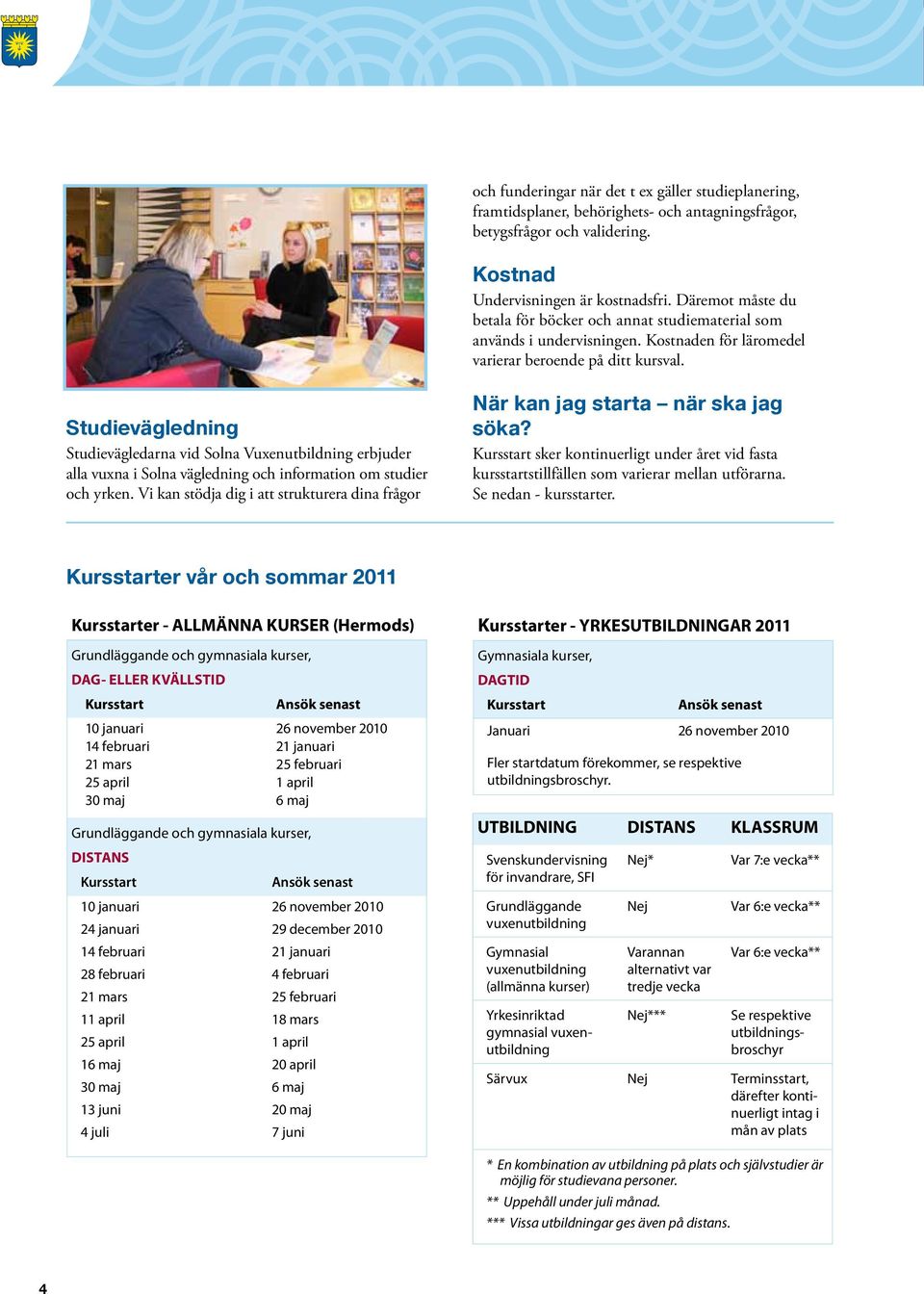Studievägledning Studievägledarna vid Solna Vuxenutbildning erbjuder alla vuxna i Solna vägledning och information om studier och yrken.