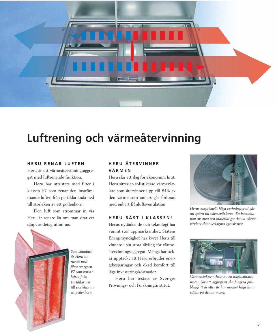 Den luft som strömmar in via Heru är renare än om man drar ett djupt andetag utomhus.