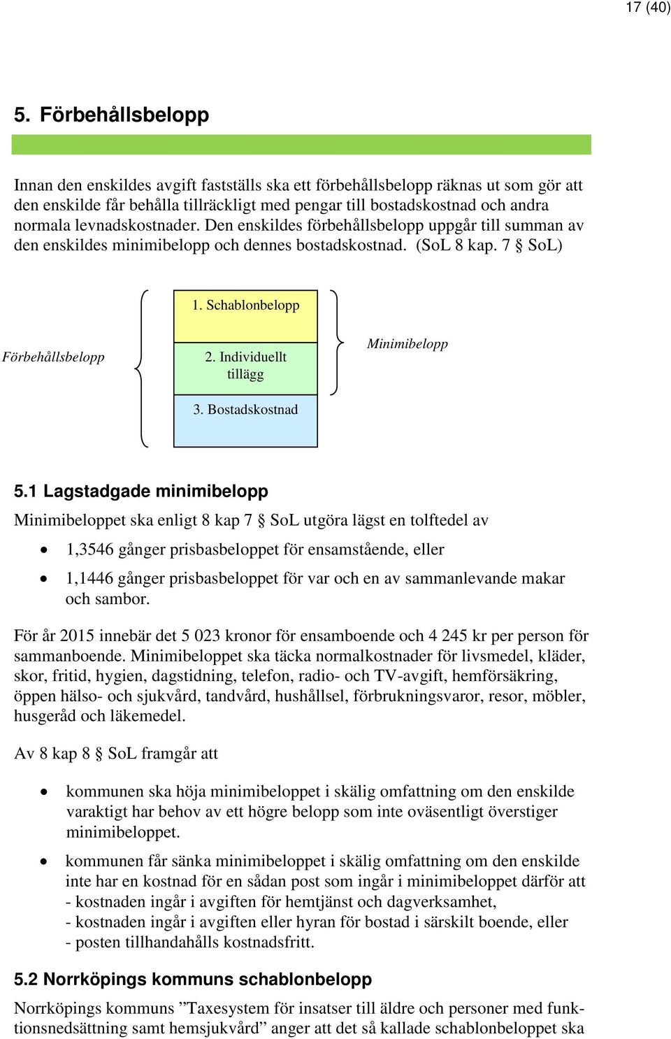 levnadskostnader. Den enskildes förbehållsbelopp uppgår till summan av den enskildes minimibelopp och dennes bostadskostnad. (SoL 8 kap. 7 SoL) 1. Schablonbelopp Förbehållsbelopp 2.