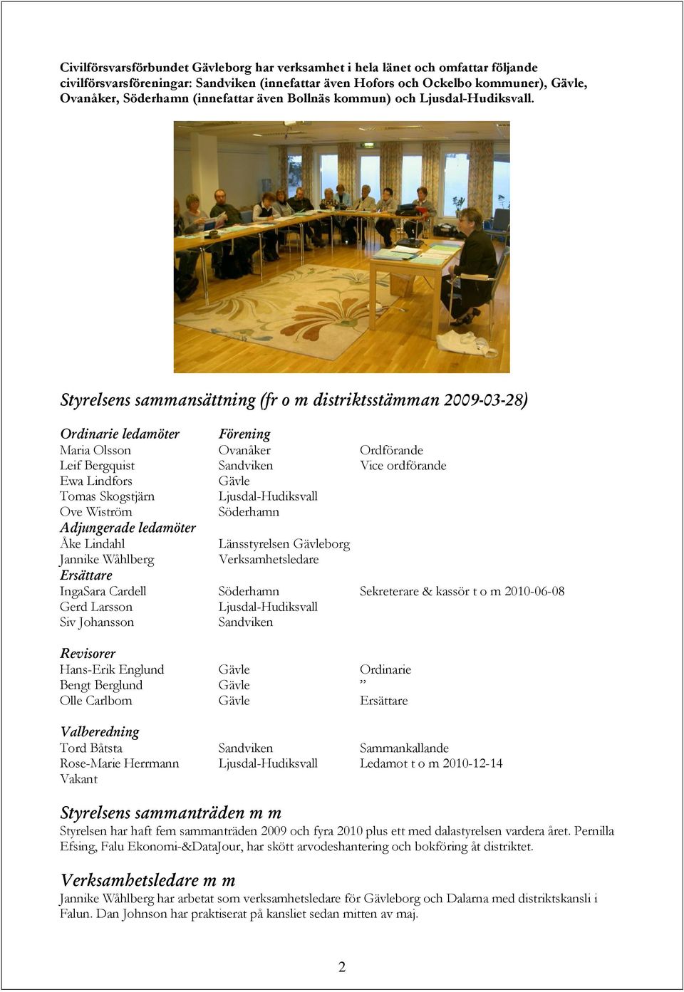 Styrelsens sammansättning (fr o m distriktsstämman 2009-03-28) Ordinarie ledamöter Förening Maria Olsson Ovanåker Ordförande Leif Bergquist Sandviken Vice ordförande Ewa Lindfors Gävle Tomas