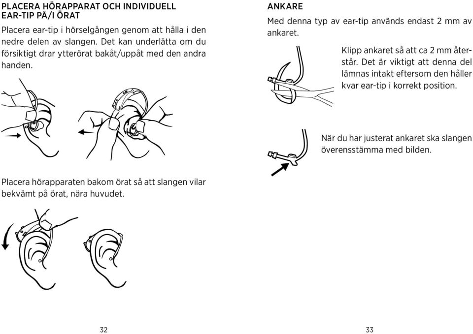 Klipp ankaret så att ca 2 mm återstår Det är viktigt att denna del lämnas intakt eftersom den håller kvar ear-tip i korrekt position När du