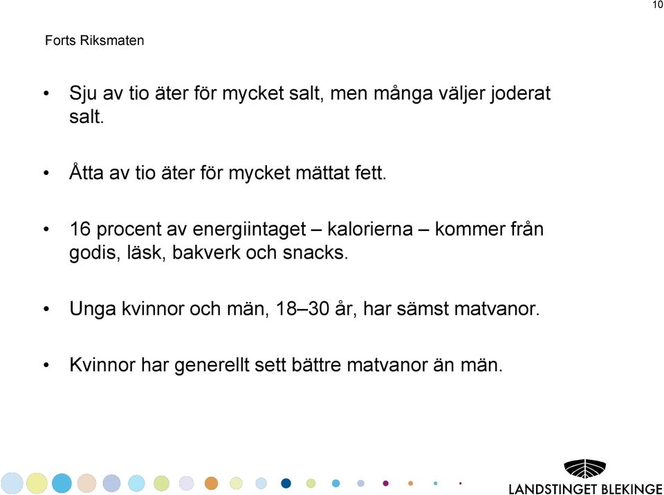 16 procent av energiintaget kalorierna kommer från godis, läsk, bakverk och