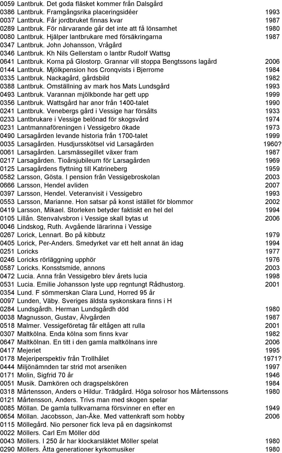 Kh Nils Gellerstam o lantbr Rudolf Wattsg 0641 Lantbruk. Korna på Glostorp. Grannar vill stoppa Bengtssons lagård 2006 0144 Lantbruk. Mjölkpension hos Cronqvists i Bjerrome 1984 0335 Lantbruk.