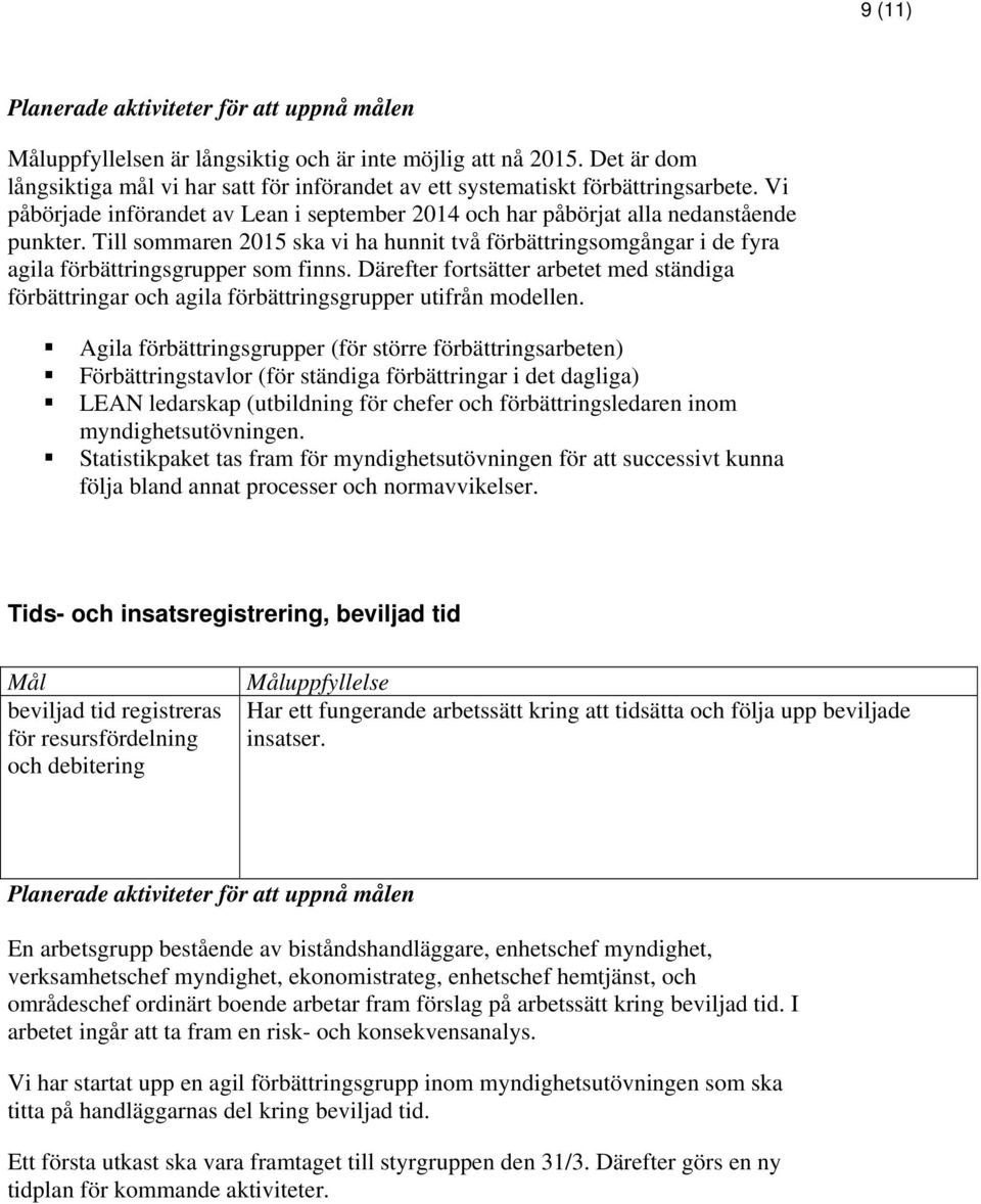 Därefter fortsätter arbetet med ständiga förbättringar och agila förbättringsgrupper utifrån modellen.