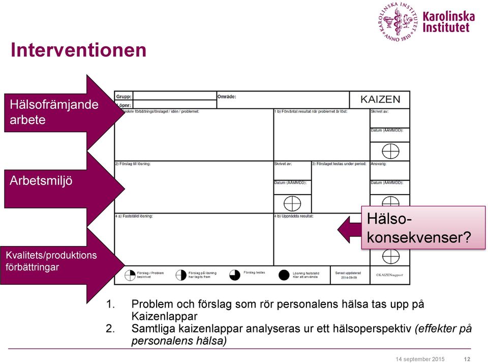 Problem och förslag som rör personalens hälsa tas upp på Kaizenlappar 2.