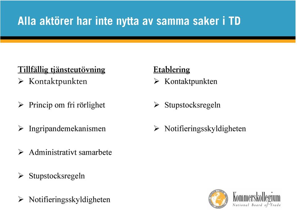 Princip om fri rörlighet Stupstocksregeln Ingripandemekanismen