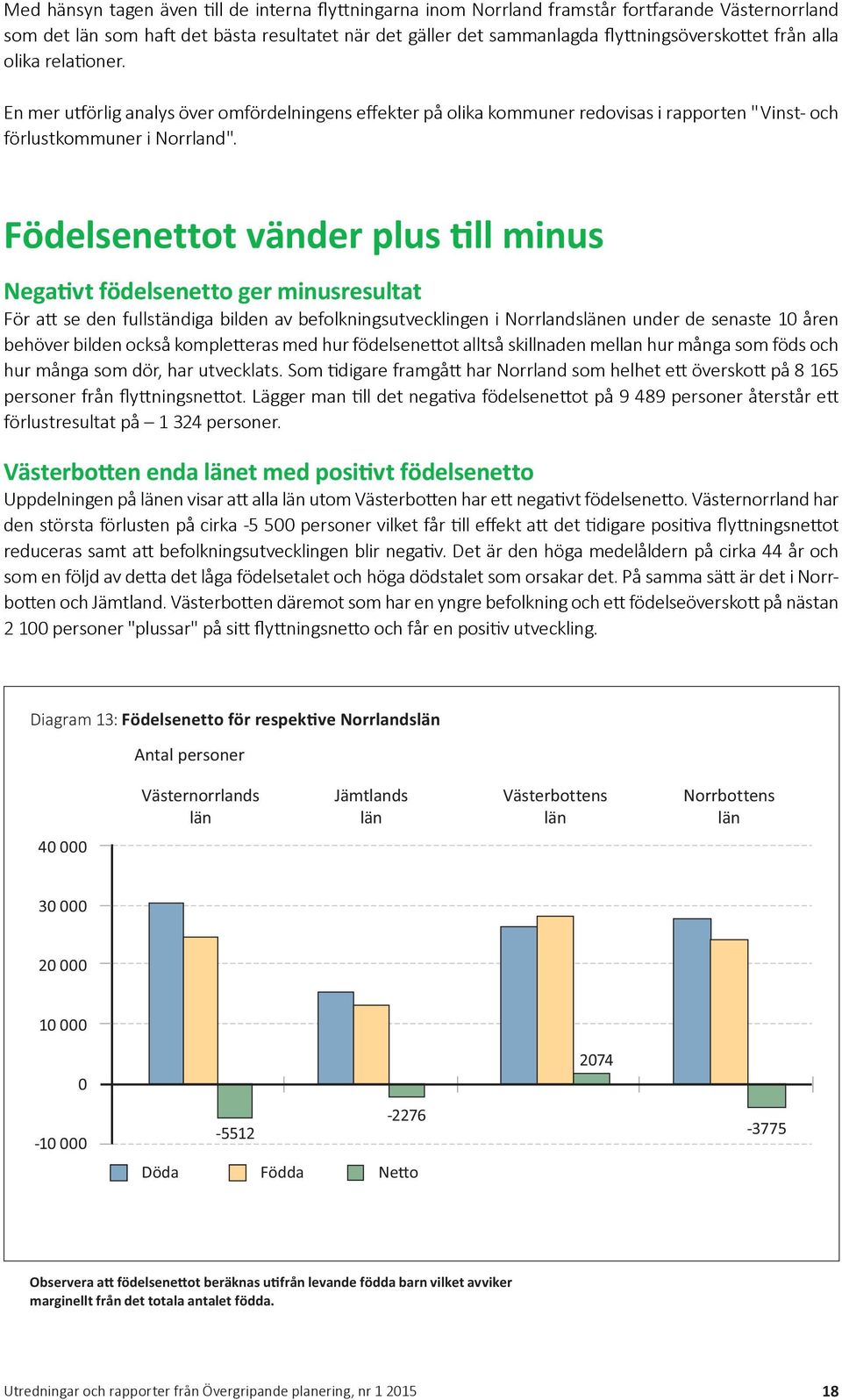 Födelsenettot vänder plus till minus Negativt födelsenetto ger minusresultat För att se den fullständiga bilden av befolkningsutvecklingen i Norrlandslänen under de senaste 1 åren behöver bilden