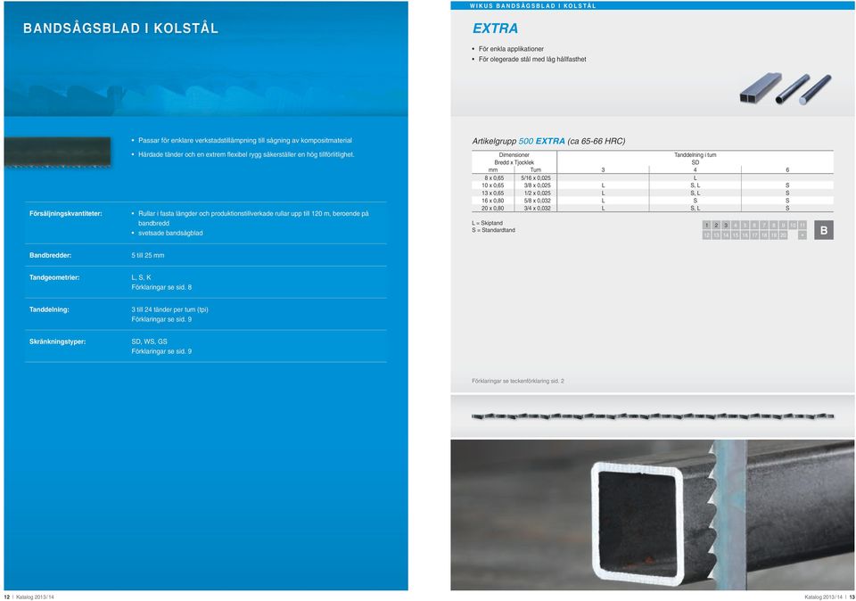 Rullar i fasta längder och produktionstillverkade rullar upp till 120 m, beroende på bandbredd svetsade bandsågblad mm um 3 4 6 8 x 0,65 5/16 x 0,025 L 10 x 0,65 3/8 x 0,025 L, L 13 x 0,65 1/2 x
