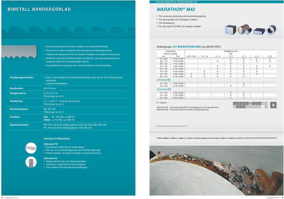 med optimala långtidsegenskaper Välbeprövat kapmaterial M42 med briljant slittålighet vid traditionell tillämpning Modifierat kapmaterial X3000 (endast hos WIKU) med hög hårdhetsgrad och passande