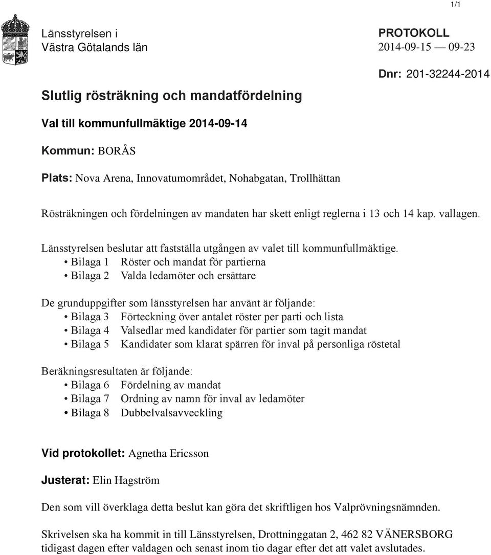Länsstyrelsen beslutar att fastställa utgången av valet till kommunfullmäktige.