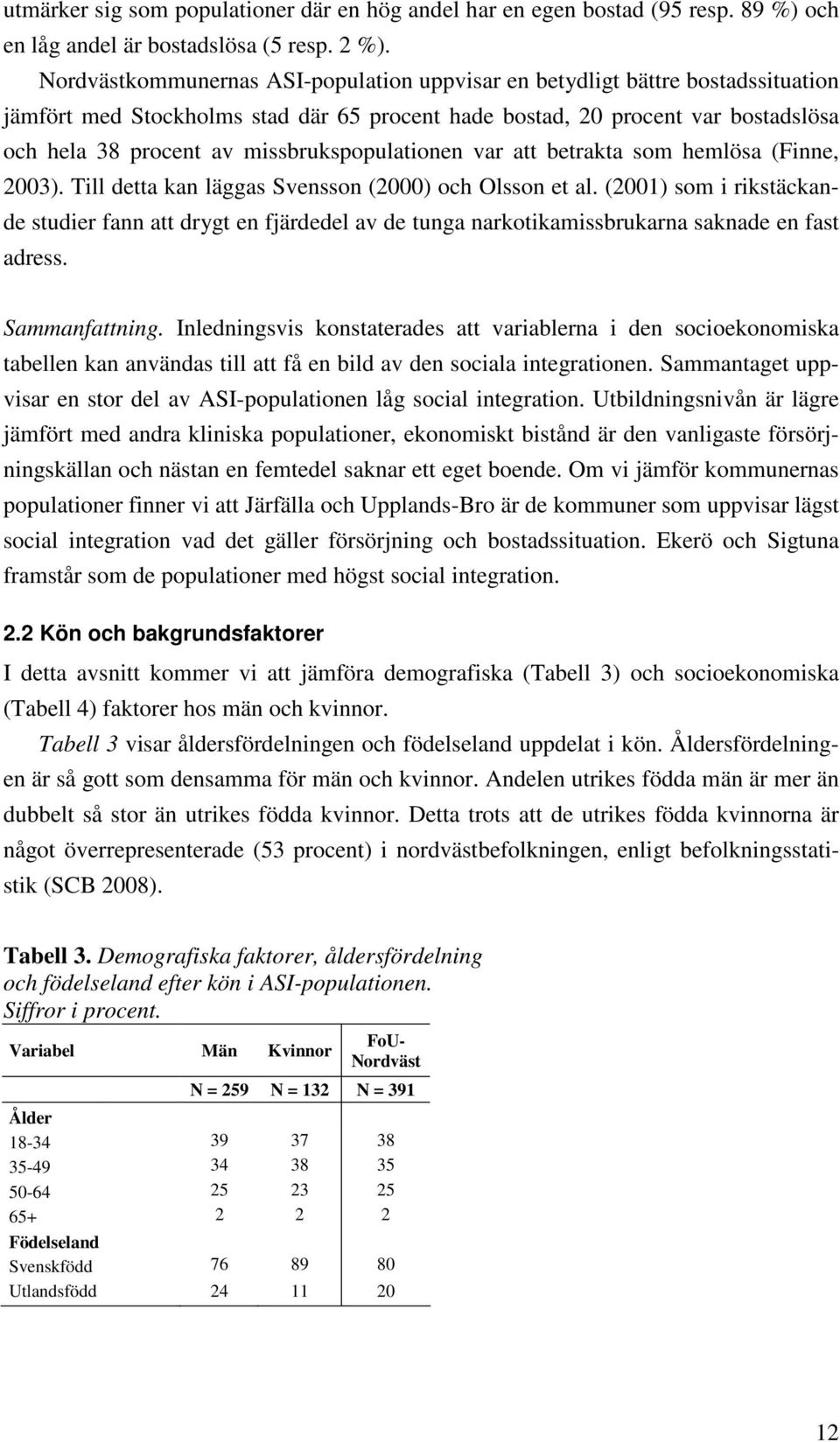 missbrukspopulationen var att betrakta som hemlösa (Finne, 2003). Till detta kan läggas Svensson (2000) och Olsson et al.