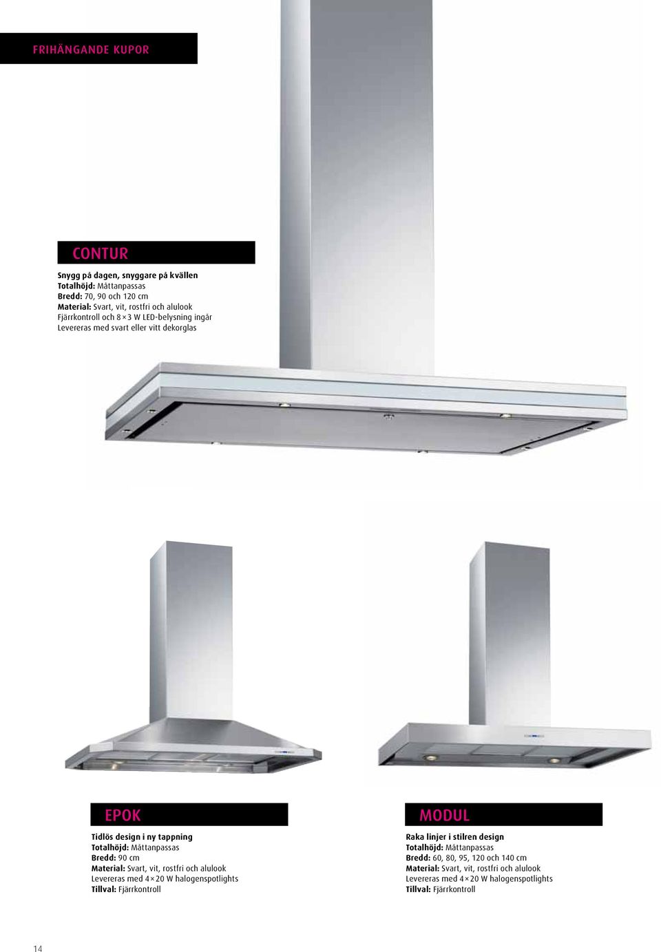 tappning Totalhöjd: Måttanpassas Bredd: 90 cm Levereras med 4 20 W halogenspotlights MODUL Raka linjer i