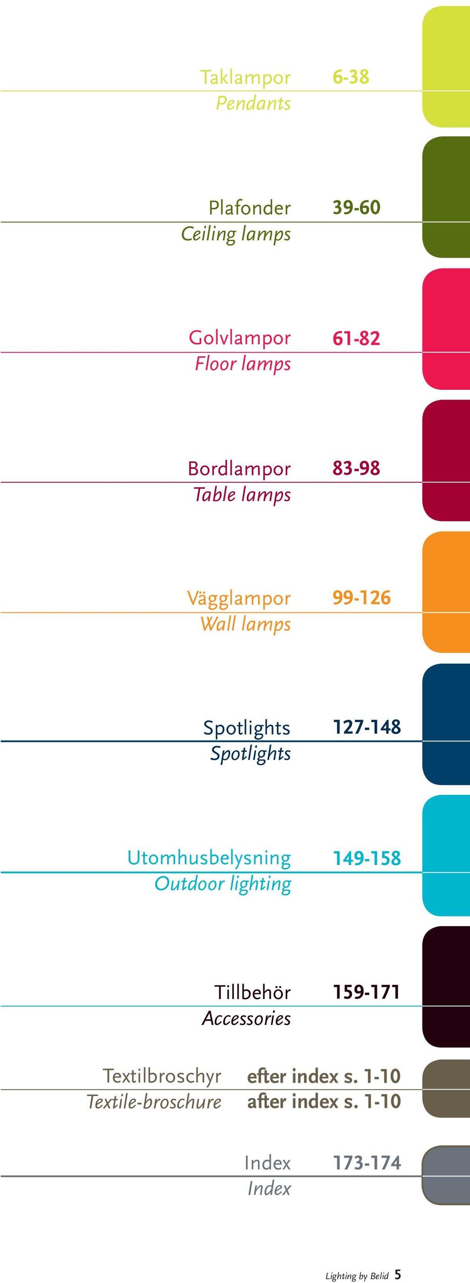 Utomhusbelysning Outdoor lighting 149-158 Tillbehör Accessories 159-171 Textilbroschyr