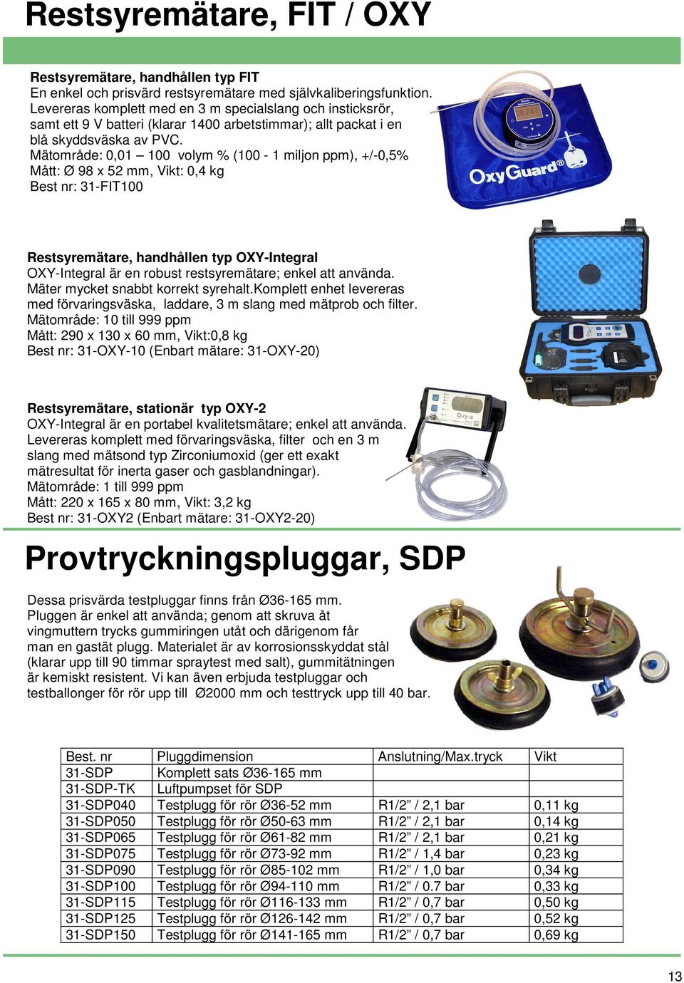 Mätområde: 0,01 100 volym % (100-1 miljon ppm), +/-0,5% Mått: Ø 98 x 52 mm, Vikt: 0,4 kg Best nr: 31-FIT100 Restsyremätare, handhållen typ OXY-Integral OXY-Integral är en robust restsyremätare; enkel