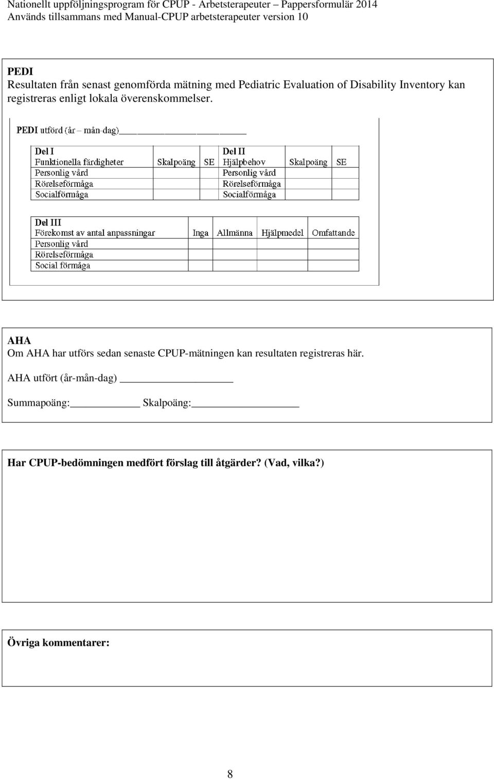 AHA Om AHA har utförs sedan senaste CPUP-mätningen kan resultaten registreras här.