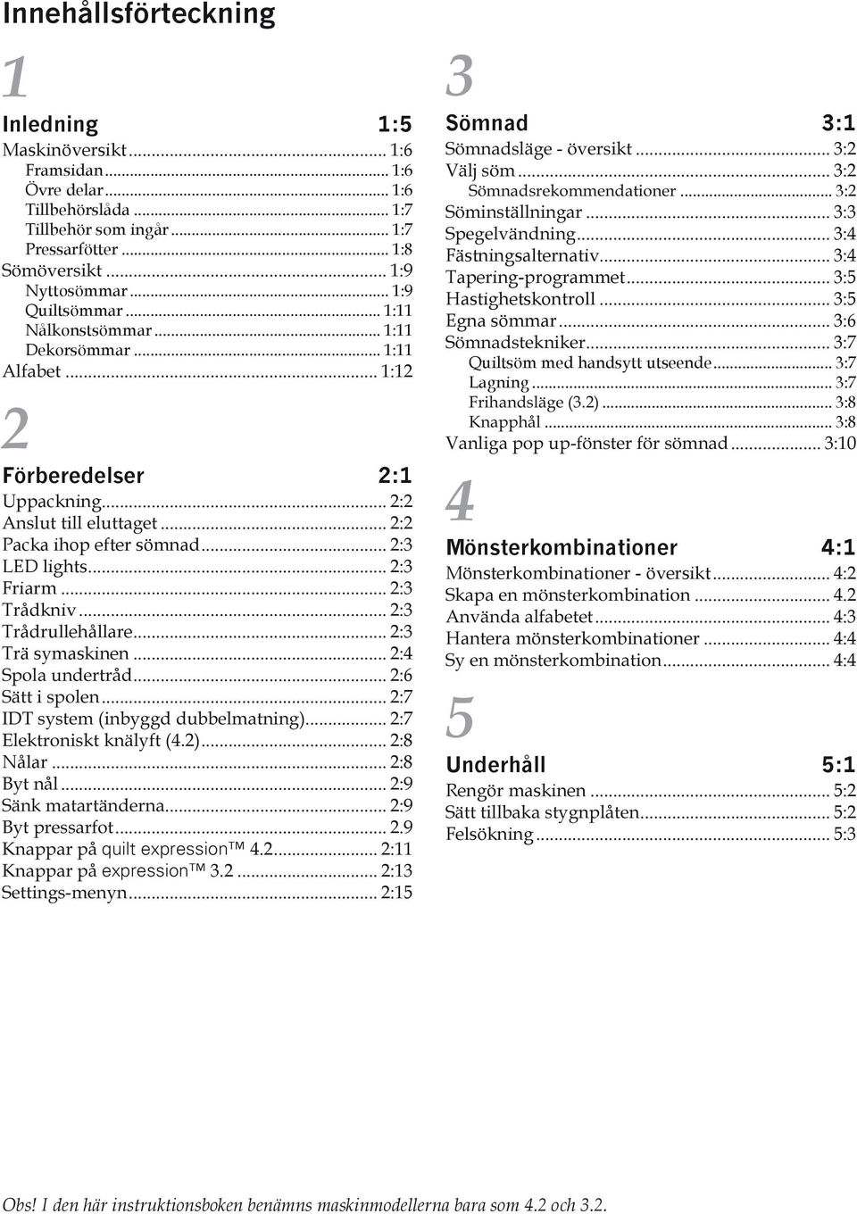 .. 2:3 Trä symaskinen... 2:4... 2:6... 2:7... 2:7... 2:8 Nålar... 2:8... 2:9... 2:9... 2.9 quilt expression 4.2... 2:11 expression 3.2... 2:13... 2:15 3 Sömnad 3:1... 3:2... 3:2... 3:2... 3:3.