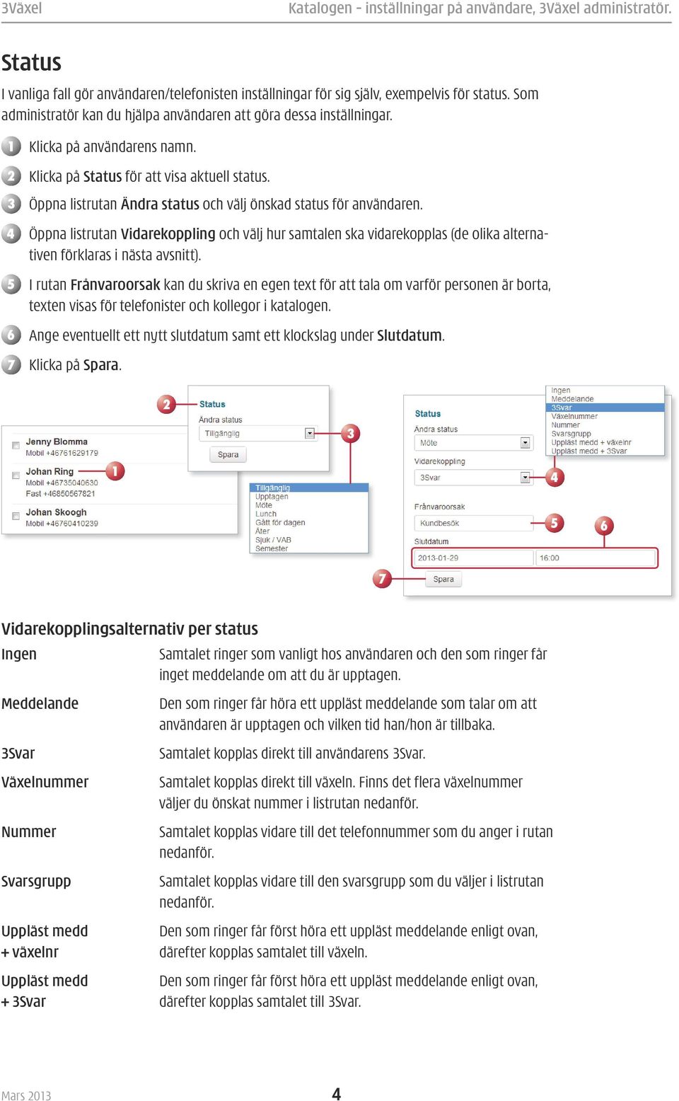 Öppna listrutan Vidarekoppling och välj hur samtalen ska vidarekopplas (de olika alternativen förklaras i nästa avsnitt).