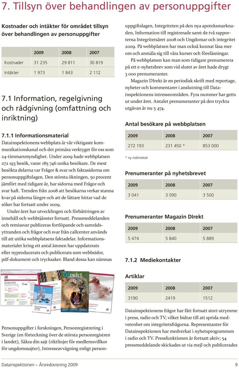 Under 2009 hade webbplatsen 272 193 besök, varav 185 746 unika besökare. De mest besökta delarna var Frågor & svar och faktasidorna om personuppgiftslagen.