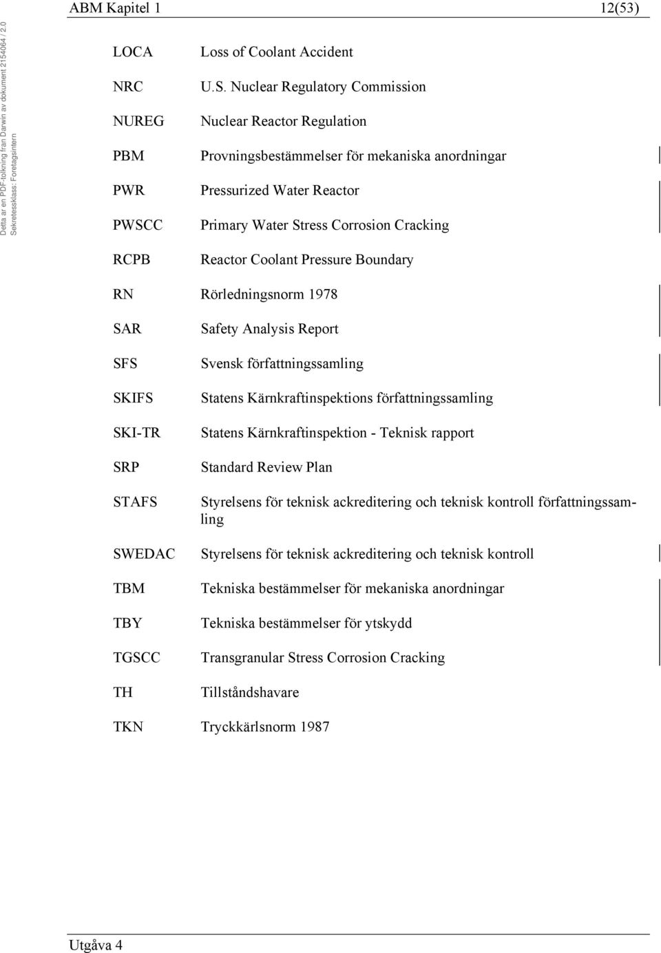 Nuclear Regulatory Commission Nuclear Reactor Regulation Provningsbestämmelser för mekaniska anordningar Pressurized Water Reactor Primary Water Stress Corrosion Cracking Reactor Coolant Pressure