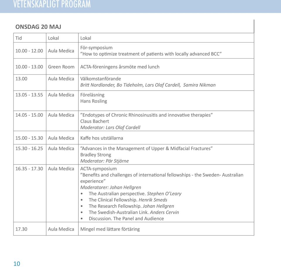 00 Endotypes of Chronic Rhinosinusitis and innovative therapies Claus Bachert Moderator: Lars Olaf Cardell 15.00-15.30 Kaffe hos utställarna 15.30-16.