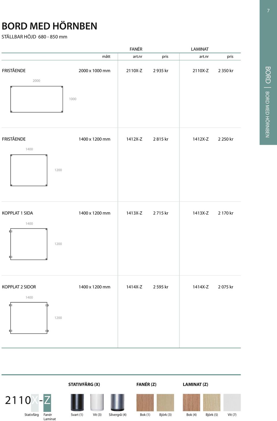 kr BORD BORD MED HÖRNBEN 1400 1200 KOPPLAT 1 SIDA 1400 x 1200 mm 1413X-Z 2 715 kr 1413X-Z 2 170 kr 1400 1200 KOPPLAT 2 SIDOR 1400 x