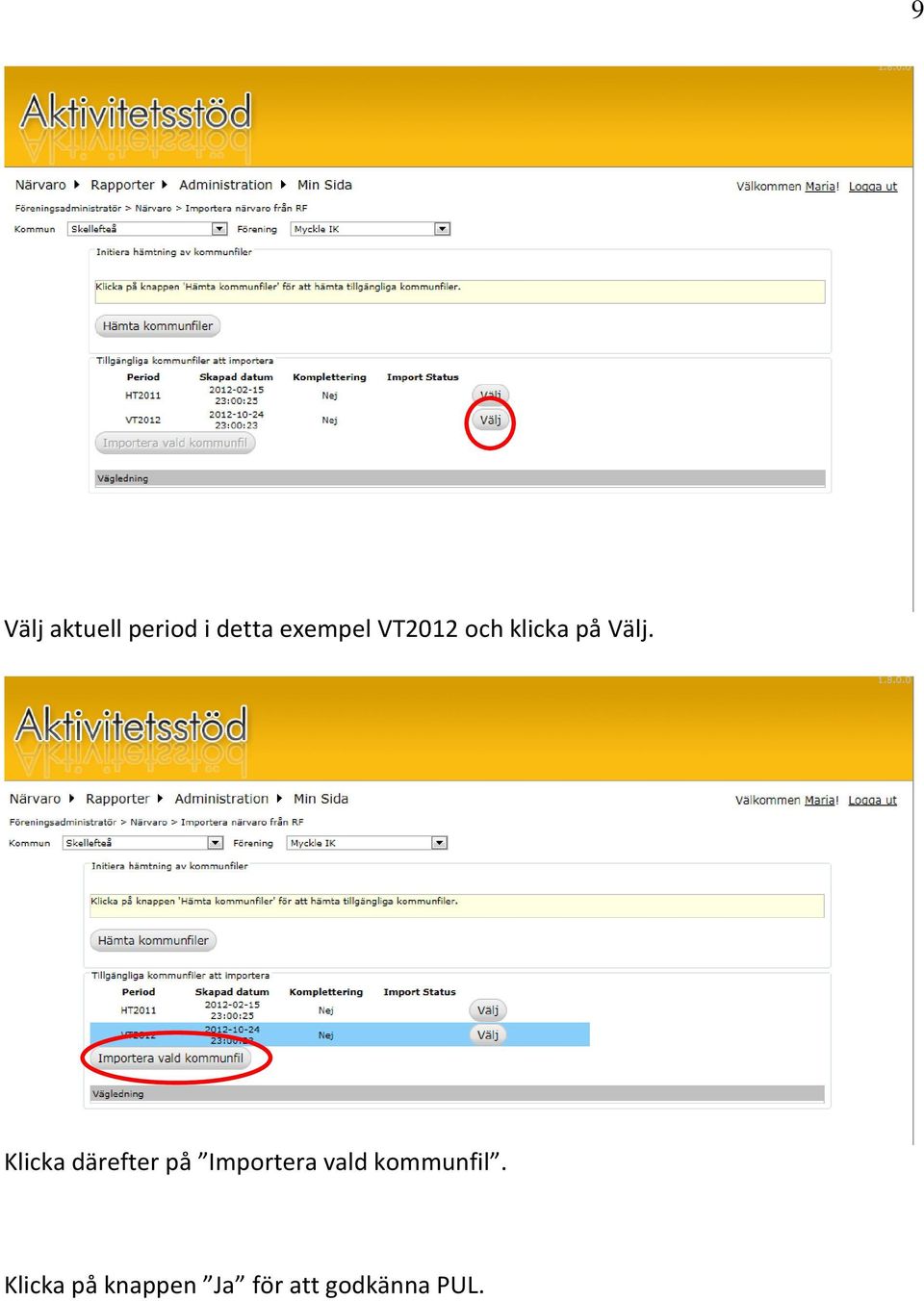 Klicka därefter på Importera vald