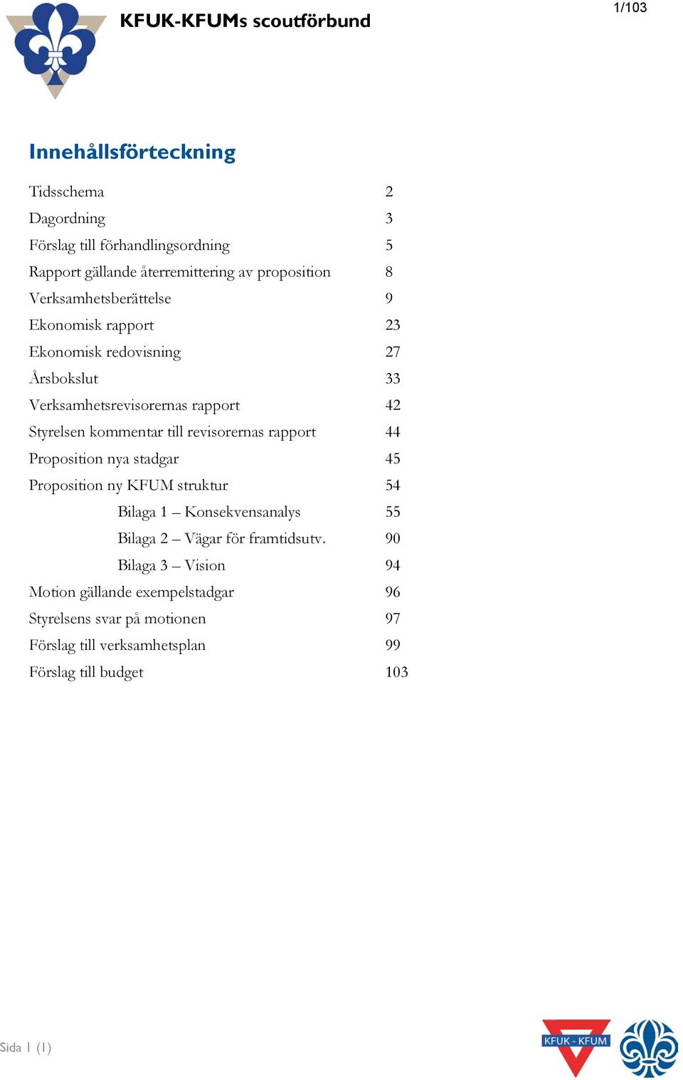 kommentar till revisorernas rapport 44 Proposition nya stadgar 45 Proposition ny KFUM struktur 54 Bilaga 1 Konsekvensanalys 55 Bilaga 2 Vägar för