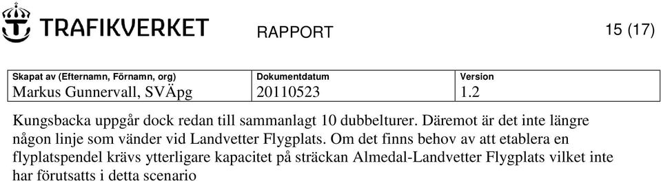 Om det finns behov av att etablera en flyplatspendel krävs ytterligare