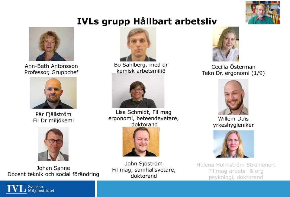 beteendevetare, doktorand Willem Duis yrkeshygieniker Johan Sanne Docent teknik och social förändring John