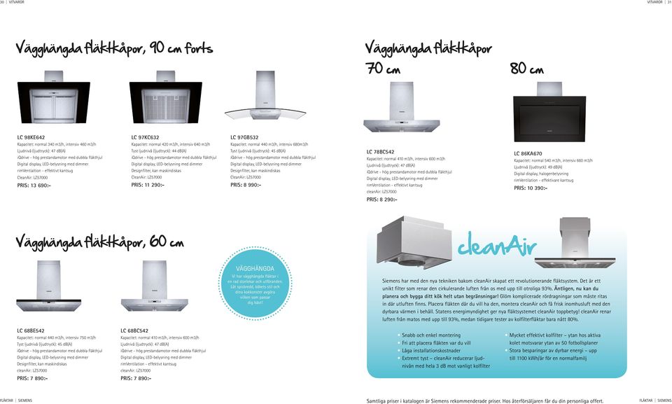 rimventialtion - effektivt kantsug CleanAir: LZ57000 PRIS: 13 690:- Tyst ljudnivå (ljudtryck): 44 db(a) iqdrive - hög prestandamotor med dubbla fläkthjul Digital display, LED-belysning med dimmer