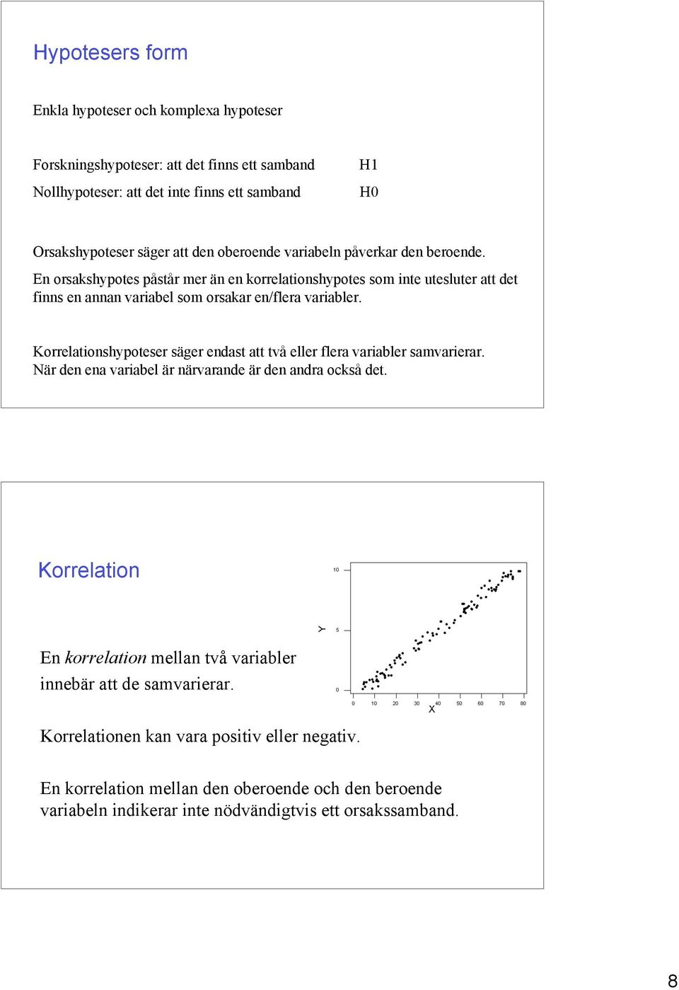 Korrelationshypoteser säger endast att två eller flera variabler samvarierar. När den ena variabel är närvarande är den andra också det.