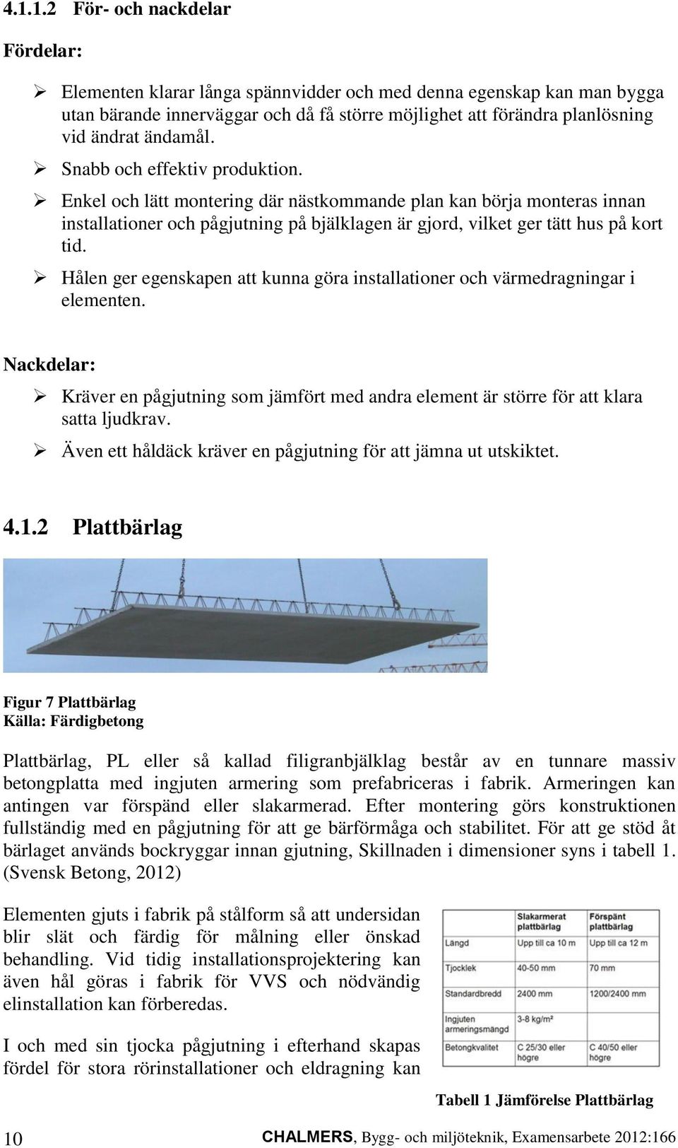 Hålen ger egenskapen att kunna göra installationer och värmedragningar i elementen. Nackdelar: Kräver en pågjutning som jämfört med andra element är större för att klara satta ljudkrav.