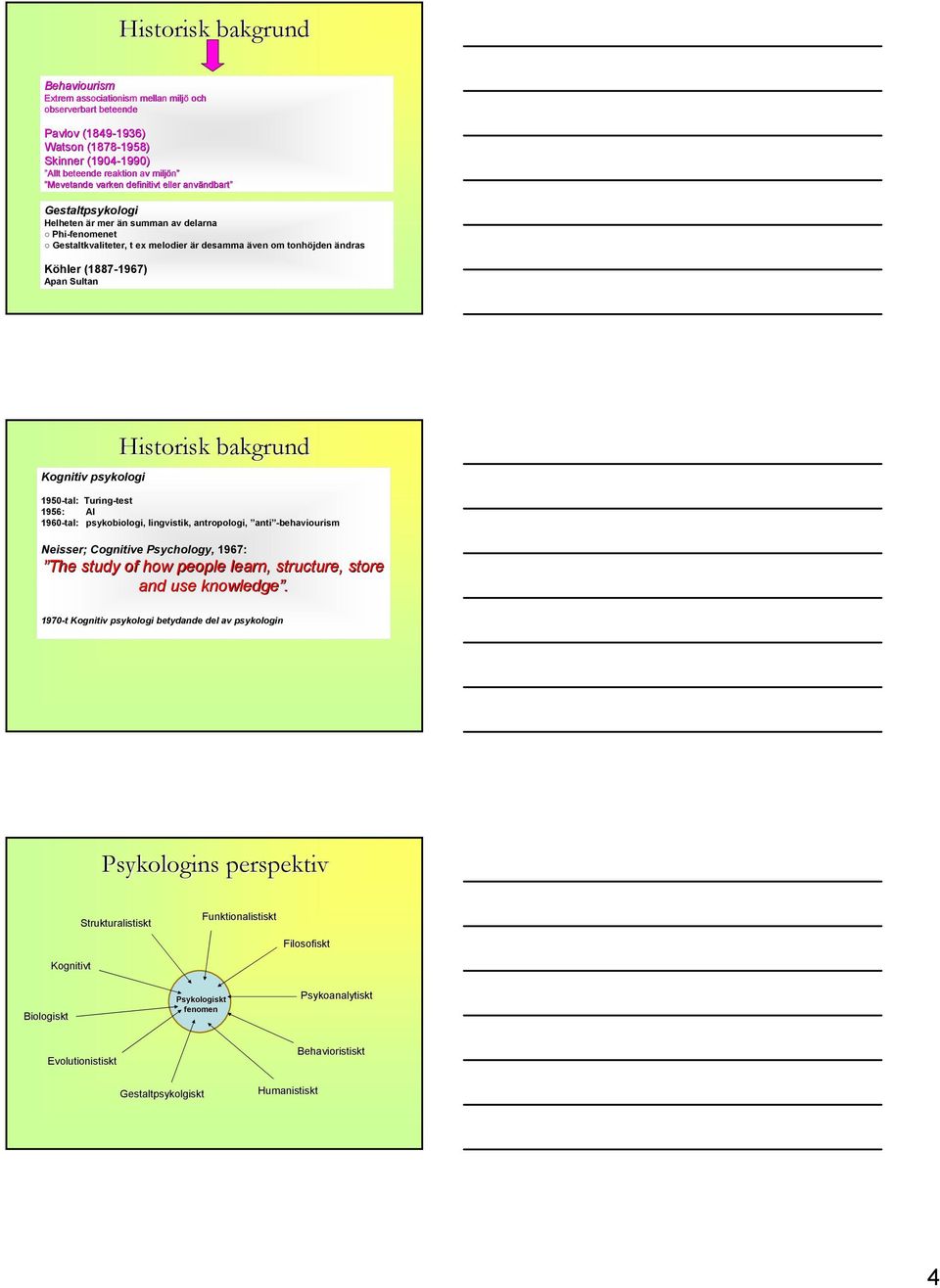 ändras Köhler (1887-1967) 1967) Apan Sultan Kognitiv psykologi Historisk bakgrund 1950-tal: Turing-test 1956: AI 1960-tal: psykobiologi, lingvistik, antropologi, anti -behaviourism Neisser; Cognitive