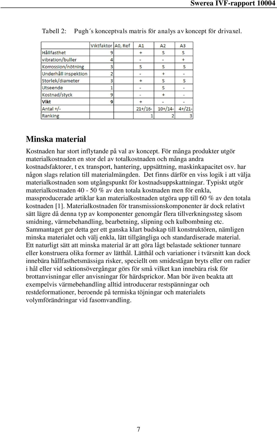 har någon slags relation till materialmängden. Det finns därför en viss logik i att välja materialkostnaden som utgångspunkt för kostnadsuppskattningar.