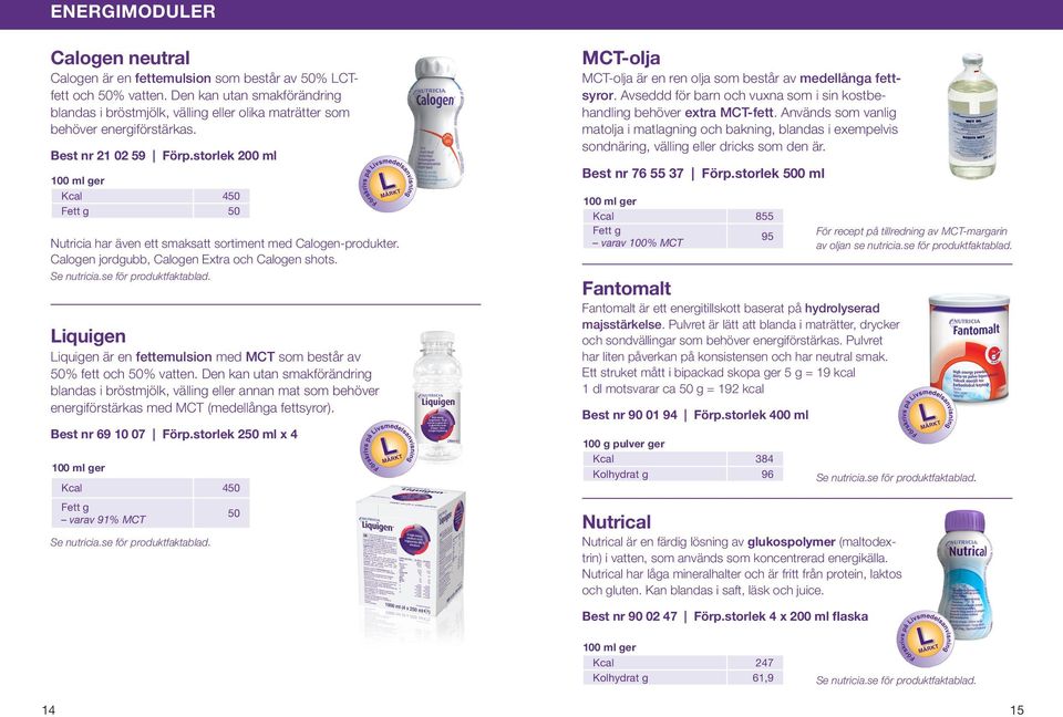 storlek 200 ml 100 ml ger Kcal 450 Fett g 50 Nutricia har även ett smaksatt sortiment med Calogen-produkter. Calogen jordgubb, Calogen Extra och Calogen shots.