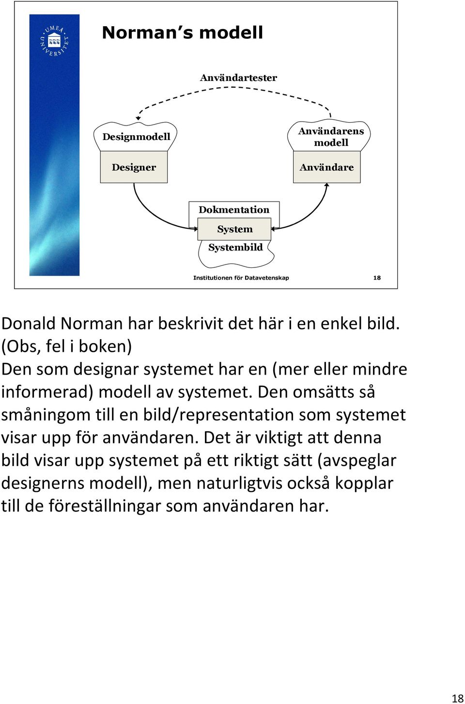 (Obs, fel i boken) Den som designar systemet har en (mer eller mindre informerad) modell av systemet.
