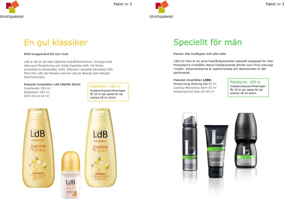 Paketet innehåller LdB CREME RICH: Duschkräm 250 ml Bodylotion 250 ml DEO roll-on 60 ml Passar alla hudtyper och alla män L300 for Men är en serie hudvårdsprodukter speciellt anpassad för män.