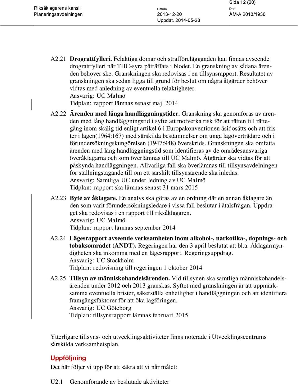 Ansvarig: UC Malmö Tidplan: rapport lämnas senast maj 2014 A2.22 Ärenden med långa handläggningstider.