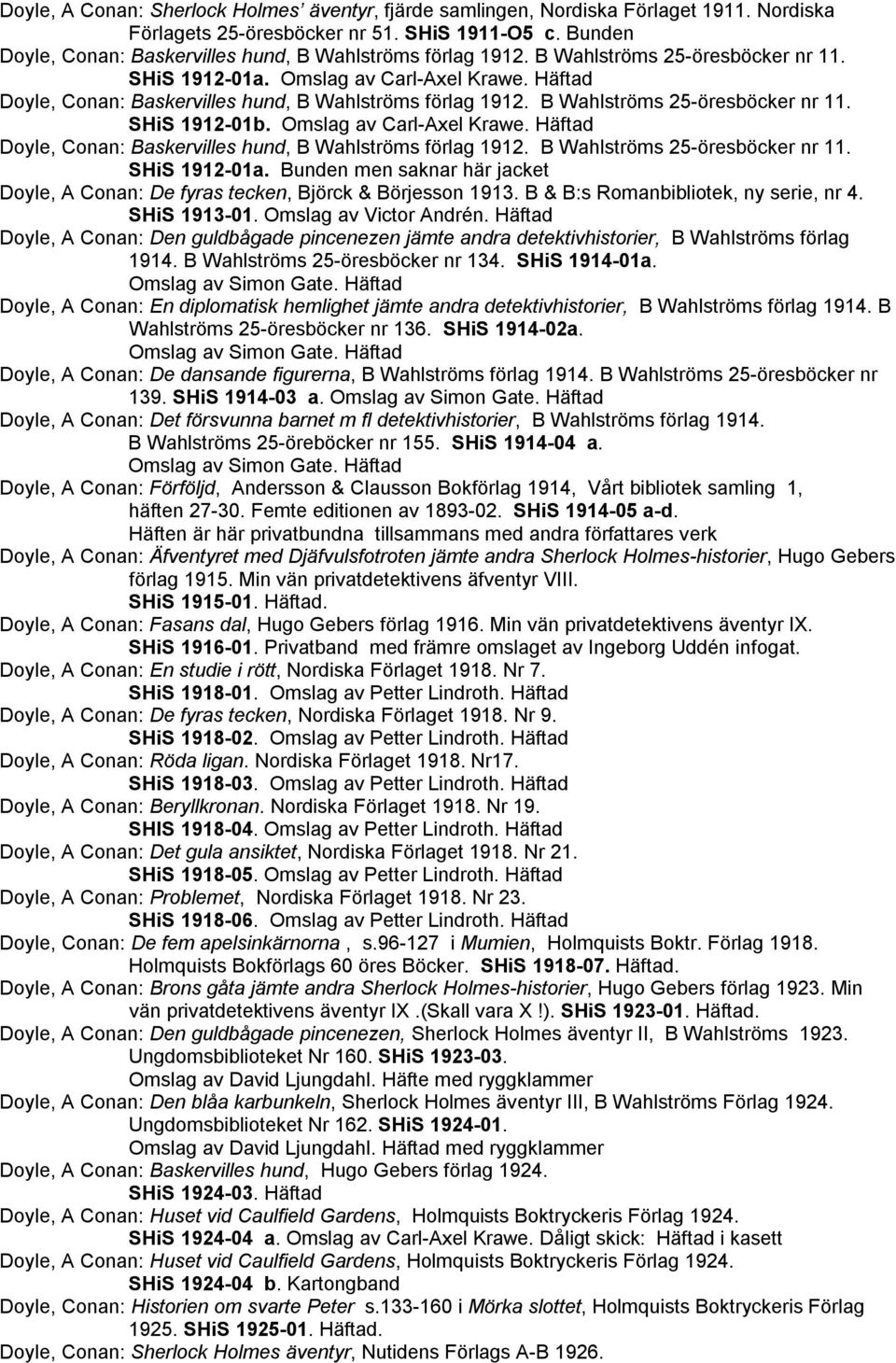 Häftad Doyle, Conan: Baskervilles hund, B Wahlströms förlag 1912. B Wahlströms 25-öresböcker nr 11. SHiS 1912-01b. Omslag av Carl-Axel Krawe.