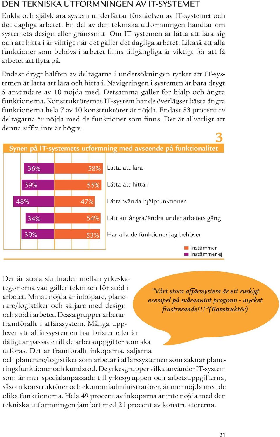 Likaså att alla funktioner som behövs i arbetet finns tillgängliga är viktigt för att få arbetet att flyta på.